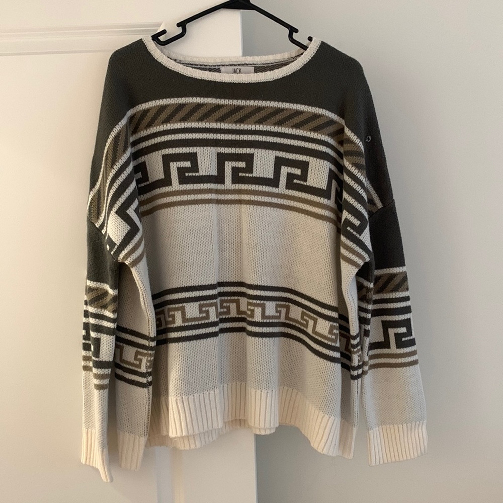 Grey, white, and brown patterned sweater
